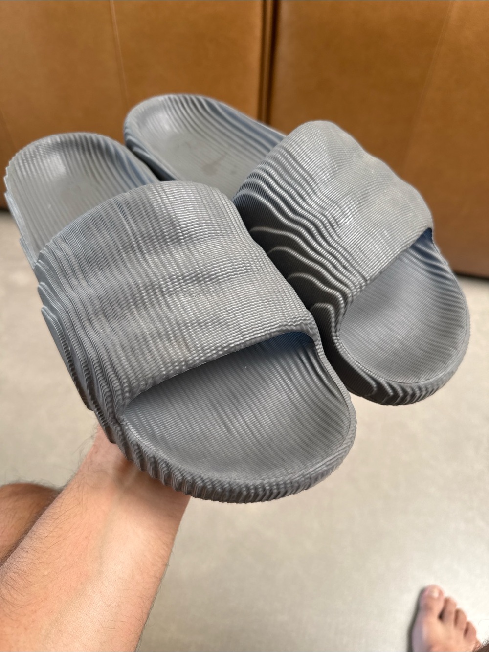 adidas Gray Men's Slide Sandals with Textured Ribbed Design